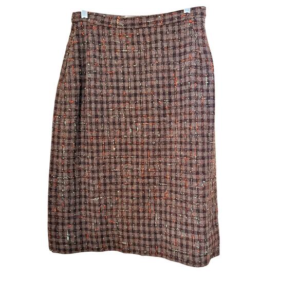 Vintage 60s A Sassy Skirt Brown Plaid Wool Tweed High Waist Midi A-Line S/M - Picture 1 of 5
